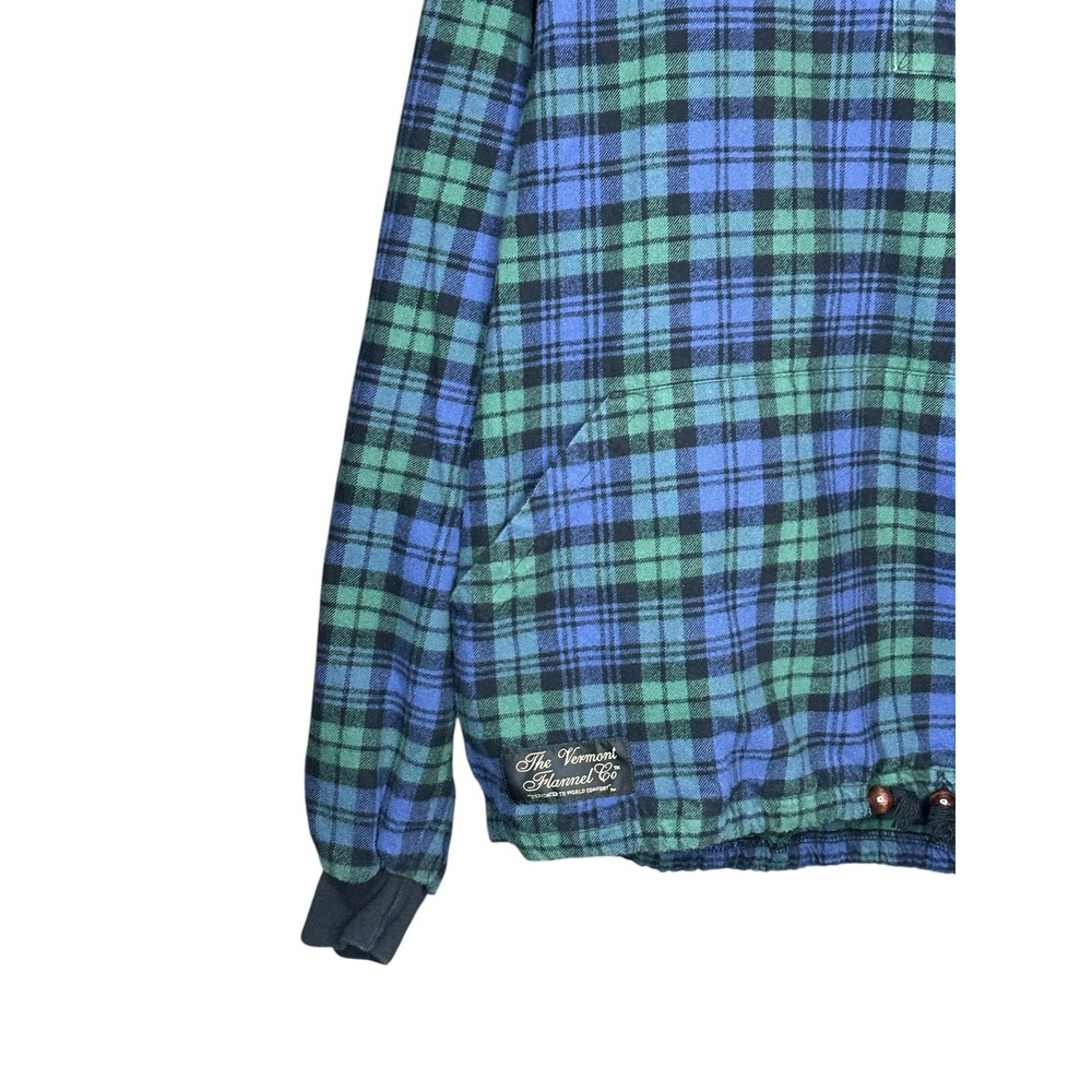 The Vermont Flannel Co Hooded Flannel Pullover Men Size Large Hood Green Plaid - Picture 3 of 9